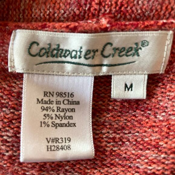Coldwater Creek Colorblock Long Cardigan Sweater Orange Red Size Medium Fall - Picture 7 of 8